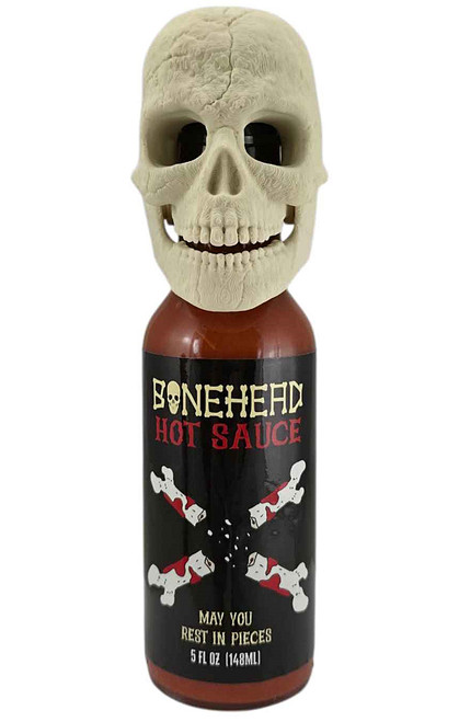 Bone Head Hot Sauce with Skeleton Mask Bottle Head, 5oz.