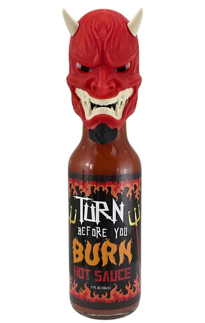 Turn Before You Burn Hot Sauce with Devil Face Bottle Head, 5oz.