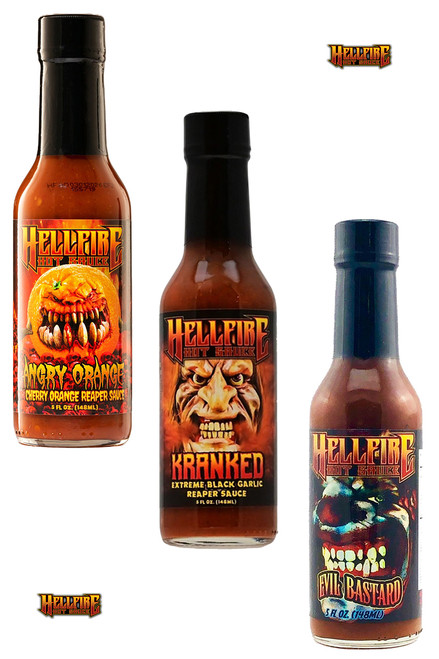 Hellfire Angry Kranked Bastard Hot Sauces Set, 3/5oz.
